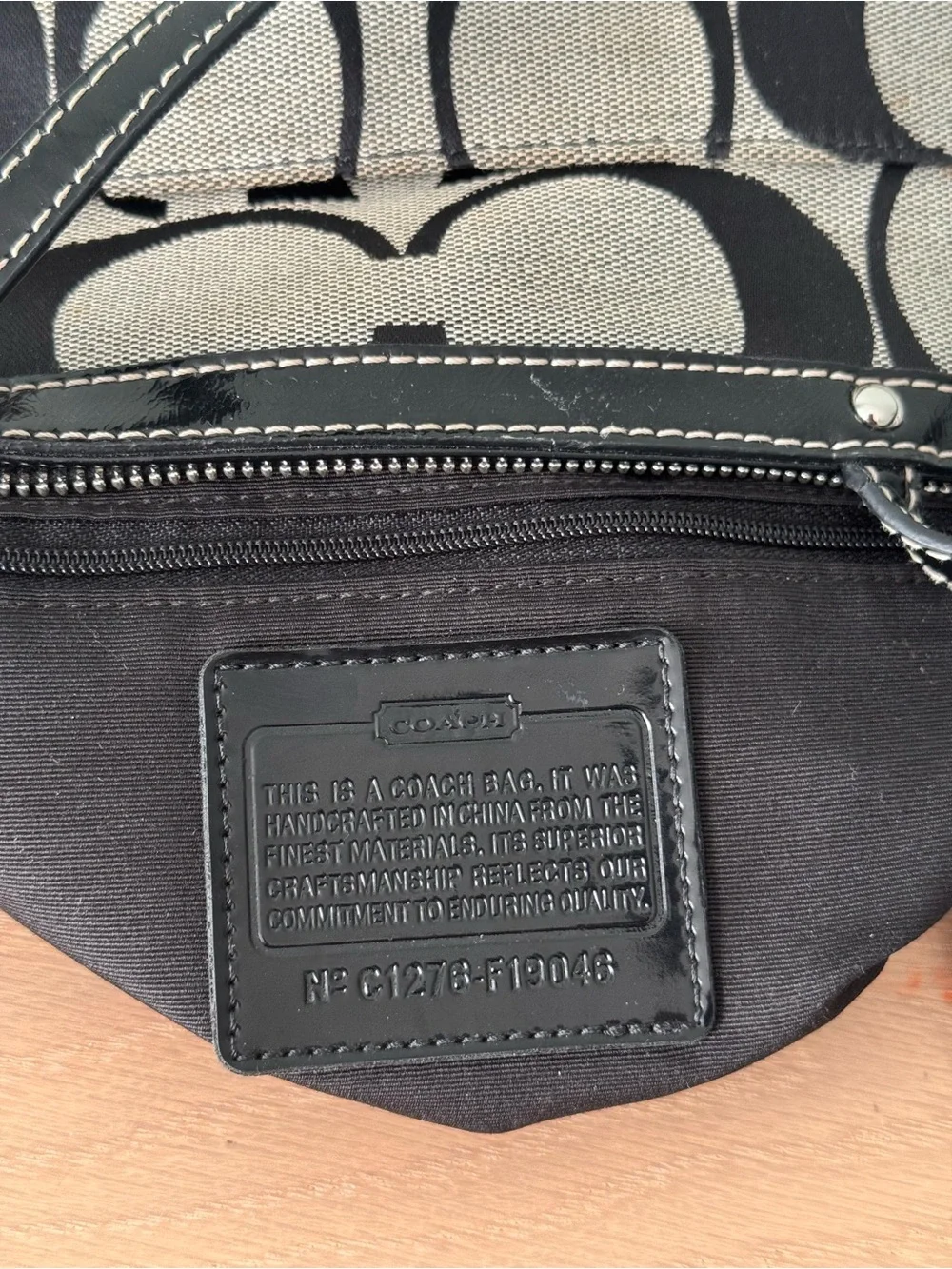 VTG Y2K Coach Signature Stripe Tote Black-On-Gray Monogram Jacquard Shoulder Bag